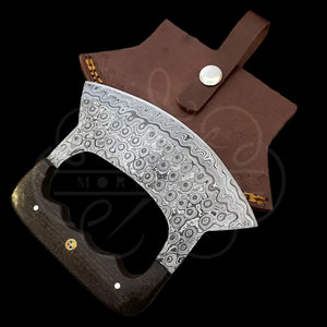 Cuchillo Ulu de acero de Damasco hecho a mano con mango de Micarta y funda de cuero, cuchilla versátil para picar, Ulu compacto para cocinar - Product Image 1