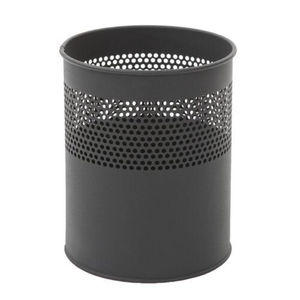 Poubelle ronde noire en métal perforé, en acier, à dessus ouvert, pour la maison ou le bureau, à prix raisonnable. - Product Image 1