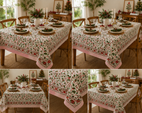 Nappe ronde en coton faite à la main avec motifs floraux, chemin de table, serviettes, sets de table – Housse de table simple et écologique pour mariage, dîner, taille personnalisable