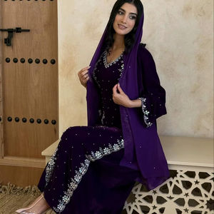 AWAIS HOUSE Dubai Muslim Islamic Rich Velvet Sequined Handmade Lightweight Party <b>Kaftan</b> Abaya Jubbah Womens Fashion Floor Length - Product Image 1