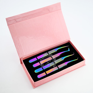 Fiber Lash Extension Tweezer Stainless Steel Pointed Tip Makeup Eyelash <b>Tool</b> 45 90 Degree Isolation Tweezers Custom Logo - Product Image 3