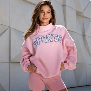 Sudaderas de Mujer Personalizadas de Alta Calidad, Estilo Casual Otoñal, con Letras Bordadas, Cuello Alto Simulado, de Felpa Suave de Algodón - Product Image 4