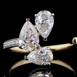 Modern Lab Grown 0.51CT Each Pear Cut Diamond Three Stone Ring in 14k Solid Gold Engagement Fine Gift For <b>Bride</b> - Product Image 1