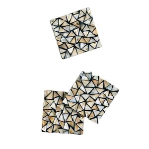 WONDEROVERSEAS Nacre Coaster Set Résine Os Incrustation Noyer Thé Café Tapis Tampons Résine Os Incrustation Sous-verres WONDEROVERSEAS - Product Image 1