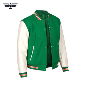 Blouson universitaire vintage en laine pour homme, logo frontal, corps vert, manches blanches, blocs de couleur, col montant, brodé, streetwear d'hiver - Product Image 6