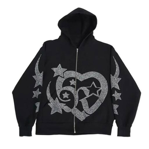 Sweat à capuche unisexe personnalisable avec logo en strass, coupe oversize, qualité supérieure, pour homme, style streetwear, en vente - Product Image 1