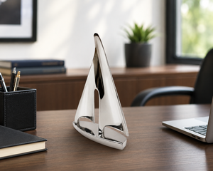 Escultura de Yate en Níquel Pulido, Objeto Decorativo de Metal con Forma de Barco, Adorno Náutico para el Hogar u Oficina, Regalo Personalizado - Product Image 6