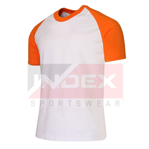 INDEX Men's Yellow Raglan Sleeve T-Shirt O-Neck Casual Cotton Jersey Breathable Regular Fit Solid Design Front <b>Logo</b> - Product Image 3