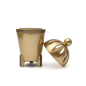 Brûleur d'encens Mabkhara en métal doré de luxe, porte-encens traditionnel arabe pour Oudh et Bakhoor, brûleur de charbon, décoration de bureau et de maison, ensemble Mubkhar - Product Image 1