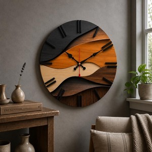 Layered Wood Wall <b>Clock</b>, Modern Rustic Farmhouse Decor, Silent <b>Movement</b> - Product Image 4