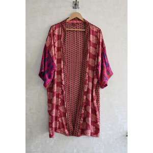 Long Silk Patchwork <b>Kimono</b> Robe for Women, Luxury Boho Designer Nightwear Gown, Modern Loungewear - Product Image 1