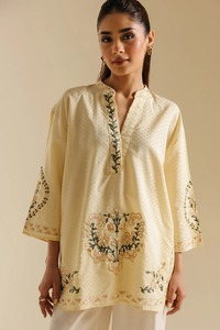 Yellow Embroidered Cotton <b>Kurta</b> For <b>Women</b> Traditional Indian Pakistani Casual Wear Loose Fit All Seasons - Product Image 6