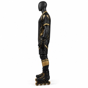 Tenue de hockey sur roulettes noire et or, maillot en mesh, short, chaussettes, vêtements de sport pour équipe adulte, design personnalisé, équipement de performance - Product Image 4