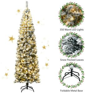7.5ft Snow Flocked PVC+Metal Christmas <b>Tree</b> 641 Branch Tips with 350 Warm LED <b>Lights</b> Christmas Decorations - Product Image 1