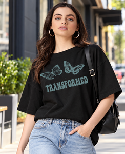 เสื้อยืดโอเวอร์ไซส์สีดำสำหรับผู้หญิงพิมพ์ลายกราฟิกพร้อมลายผีเสื้อ – เสื้อยืดสตรีทแวร์แบบไหล่ตก - Product Image 6