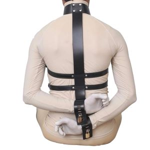 Black Leather <b>Bodysuit</b> Restraint With Neck Collar And Lockable Straps For Full Body Control - Product Image 6