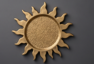 Modern Minimalist Round <b>Gold</b> <b>Serving</b> <b>Tray</b> Metal Food Platter With Sunburst Ray Rim Tabletop Organizer Gift Wholesale - Product Image 5