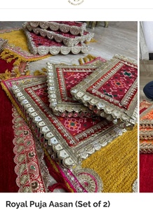 <b>Silk</b> <b>Red</b> Decorative Prayer Mats for Home Temple and Spiritual Ceremonies Handcrafted Velvet Embroidery Border Pooja Aasan - Product Image 3