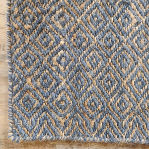 Alfombra Dhurrie Hecha a Mano, Alfombra de Yute Azul con Tejido Plano Geométrico, Alfombra India Tejida a Mano, Alfombra Dhurrie Estilo Boho - Product Image 1