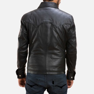 Veste en cuir d'hiver décontractée pour homme, à manches longues, classique, avec fermeture éclair sur le devant et col montant - Product Image 4