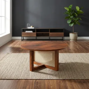 Mesa de centro redonda de madera maciza, mesa auxiliar de té, muebles artesanales para sala de estar, comedor, casa de campo, decoración de hotel - Product Image 2