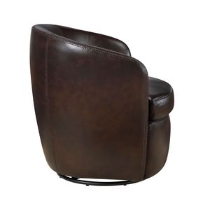 Poltrona di Lusso con Schienale a Botte in Legno Massello e Rivestimento in Pelle Pieno Fiore Bronzata, Design Girevole, Arredamento per Soggiorno - Product Image 6