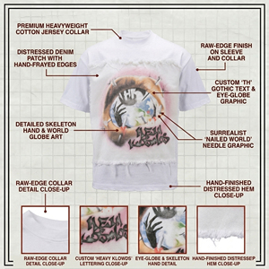 Oversized White Cotton T-<b>Shirt</b> With Distressed Graphic Print And Rhinestone Logo For Men Streetwear Style - Product Image 6