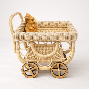 Carrito de té de ratán para bebés y niños pequeños, juguete para juegos de simulación, hecho a mano con caña natural, carrito para refrigerios y bebidas - Product Image 5