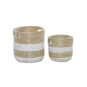 Ensemble de 2 paniers de rangement décoratifs en jonc de mer tressé à la main, bicolores blancs, vente en gros, écologiques, fabriqués au Vietnam - Product Image 3