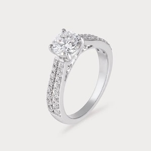 Anillo de Compromiso de Oro Blanco de 14K con Diamantes Cultivados en Laboratorio de 1.49 CTW, Corte Redondo, Doble Hilera, Pavé, para Mujer - Product Image 1