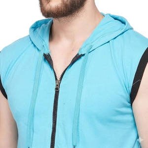 Wholesale Heavyweight Solid 100% Cotton Washed Winter Personalized Thick Gym Sports Fitness <b>Sleeveless</b> Zipper <b>Hoodie</b> - Product Image 5