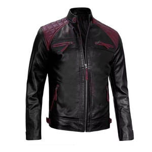 Premium Mens Vintage Biker <b>Leather</b> <b>Jacket</b> Slim Fit Motorcycle PU Coat Quilted Shoulder Racing Fashion Streetwear Stand Collar - Product Image 3