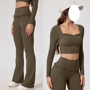 2026 Yoga Fitness Workout Gym Active Custom Logo Sports Bra With Flare Leggings <b>Set</b> for Woman - Product Image 3