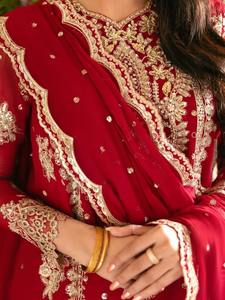Radiant Faux Georgette Embroidered <b>Top</b> Front Back Work Sharara Festive Wedding Ethnic Apparel Collection Women Quick Dry All - Product Image 2