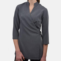 Baju Tunik Salon Kecantikan Unisex Model Wrap, Seragam Tata Rambut, Seragam Perawat Rumah Sakit, 65% Poliester 35% Katun, Bahan Bernapas