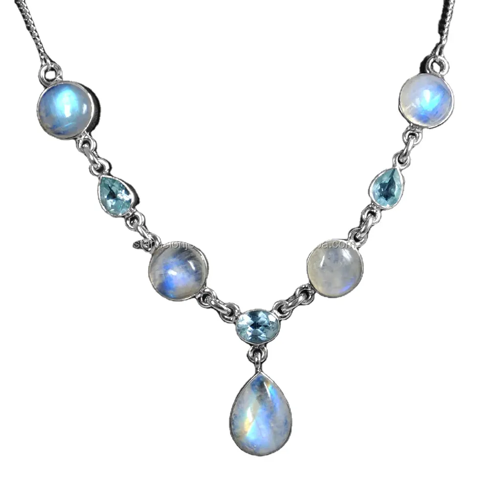 925 Sterling Silver Jewelry Hand Made Jewelry Blue Topaz Moonstone Silver Necklaces