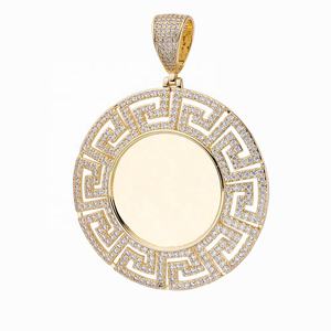 Personalized Silver Gold Plated Lab Grown Diamond IGI Certified Medallion Pendant Greek Border Photo <b>Memory</b> Necklace Charm - Product Image 1