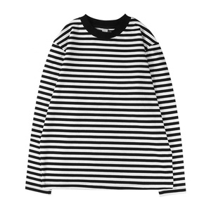 Camiseta de manga larga a rayas gruesas personalizada al por mayor, cuello redondo, holgada, a la moda, con contraste en la espalda, unisex - Product Image 2