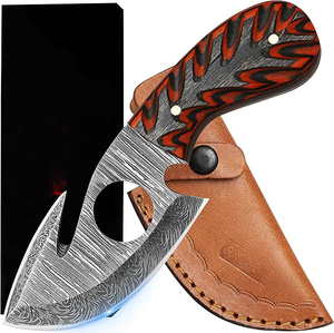 Couteau de chasse à lame fixe en acier Damas personnalisé avec crochet à entrailles et manche en bois – Couteau de survie pour le camping en extérieur - Product Image 1