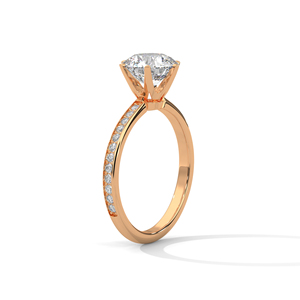Classic Brilliant Round Cut Lab Grown Diamond Ring With Six Claws Prong Setting Solitaire Ring With Paved Band In 14k Rose Gold - Product Image 2