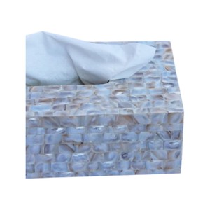Caja de pañuelos rectangular de alta gama con incrustaciones de nácar y madera hecha a mano para decoración del hogar - Product Image 4