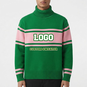 <b>Custom</b> Sorority Sweater Green Pink Turtleneck Sweater Front Embroidered Logo Striped Women's Greek Apparel Knit cardigan - Product Image 5