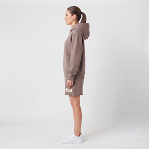 Conjunto de Sudadera con Capucha y Estampado Puff para Mujer, Sudadera Casual con Cremallera, Manga Larga, Pantalones Cortos con Cintura Elástica, Conjunto de 2 Piezas - Product Image 3
