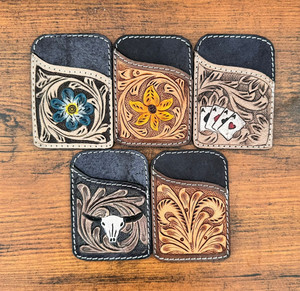 Offre Spéciale femmes usiné à la main en cuir porte-cartes Western en cuir véritable petit portefeuille Floral violet feuille porte-monnaie porte-cartes - Product Image 4