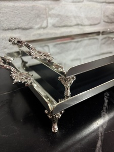Rectangular Metal Storage Tray With <b>Mirrored</b> Finish Classic Design For <b>Table</b> Use Polished Surface Single Tier - Product Image 3