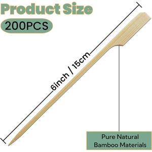 200 Palillos de Bambú de 6 Pulgadas para Barbacoa, Palitos de Madera para Brochetas de Frutas, Yakitori, Aperitivos de Pollo - Product Image 2