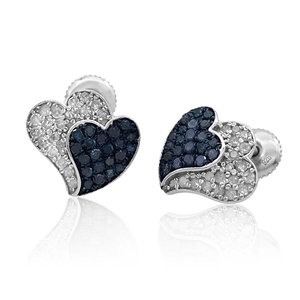 0.69 Cttw <b>White</b> & Blue Diamond Stud Earrings 925 Sterling Silver, Round Cut Natural Diamond Earrings for Women, <b>Screw</b> Back - Product Image 1