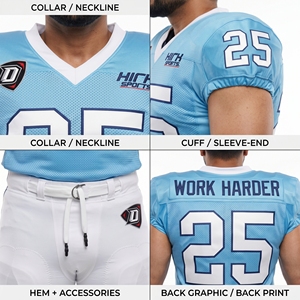Maillot de football américain pour homme, col en V, 100 % polyester, maille respirante, bleu ciel, personnalisé OEM, uniforme d'entraînement d'équipe, short de match - Product Image 4