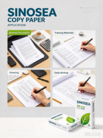 Papier A4 Sinosea GE-A4-01 70-80GSM en Pâte Vierge, 500 Feuilles/Rame, 5 Rames/Boîte, Compatible Jet d'Encre, Usage Industriel, Zhejiang