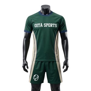 Ensemble short et maillot de netball sublimé vert foncé et blanc pour homme, en polyester, tenue de sport athlétique avec panneau latéral rayé, vêtements de match - Product Image 1